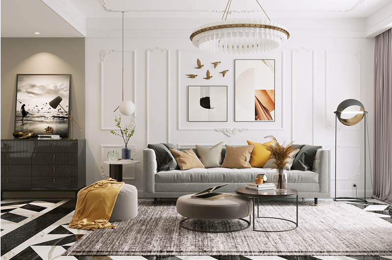 兩室一廳簡歐風格客廳墻面裝修效果圖