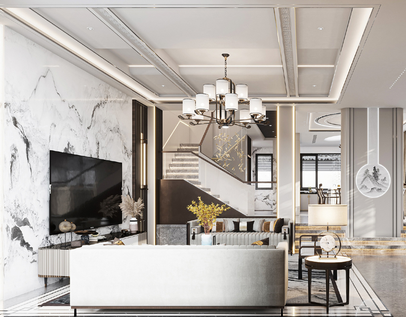 輕奢新中式別墅裝修效果圖